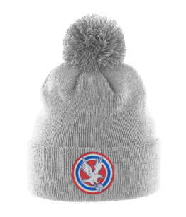 Eagle crest pom-pom beanie
